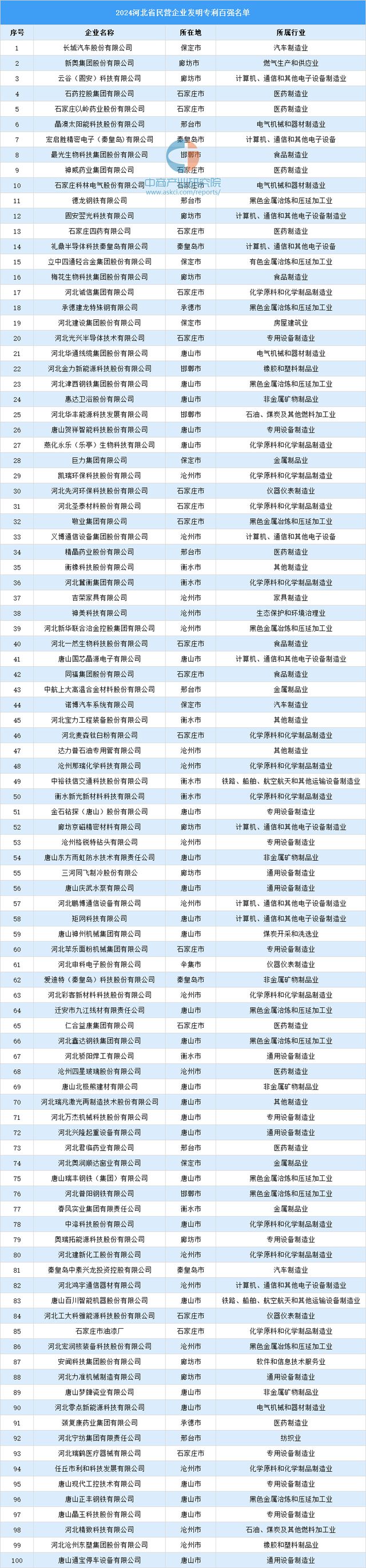 2024年河北省民营企业发明专利百强名单(图1)